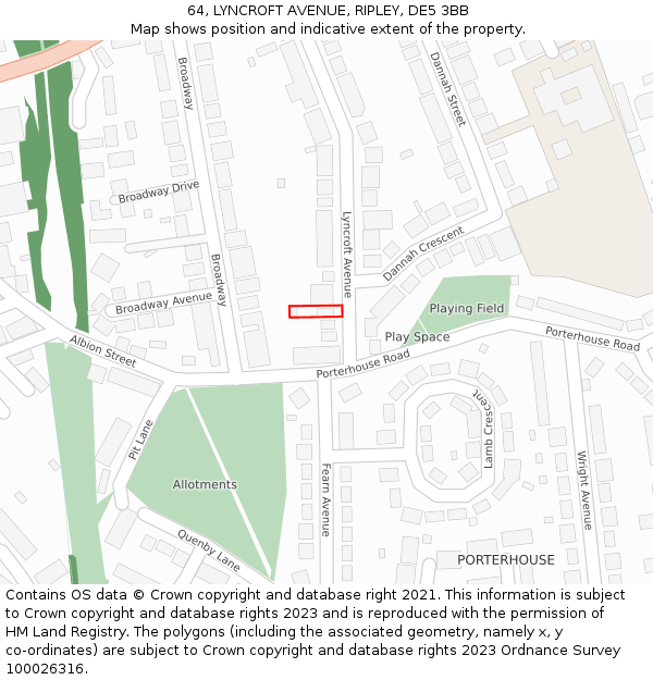 64, LYNCROFT AVENUE, RIPLEY, DE5 3BB: Location map and indicative extent of plot