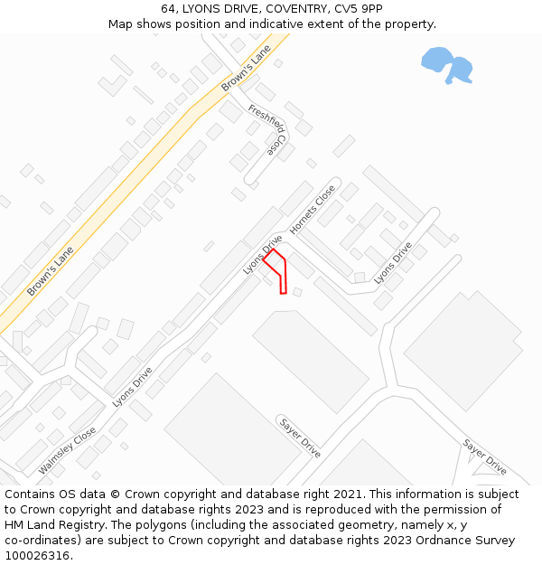 64, LYONS DRIVE, COVENTRY, CV5 9PP: Location map and indicative extent of plot