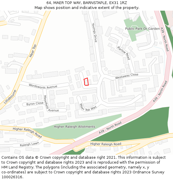 64, MAER TOP WAY, BARNSTAPLE, EX31 1RZ: Location map and indicative extent of plot