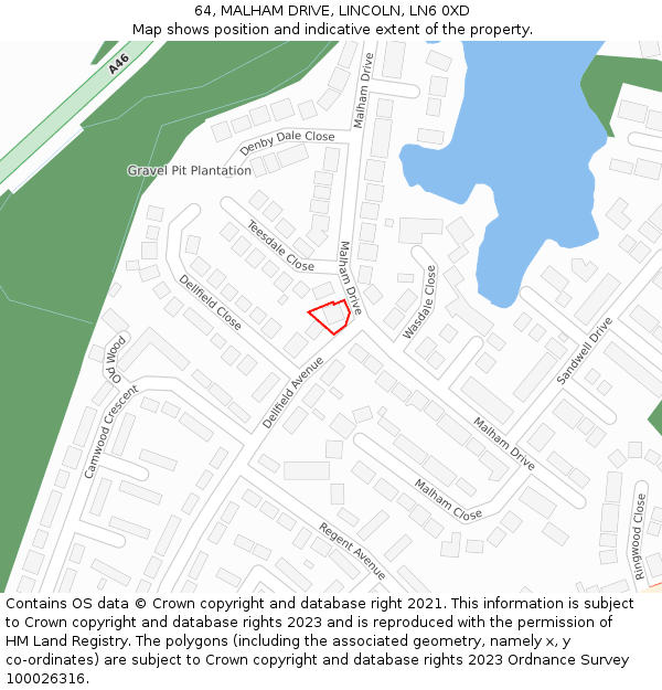 64, MALHAM DRIVE, LINCOLN, LN6 0XD: Location map and indicative extent of plot