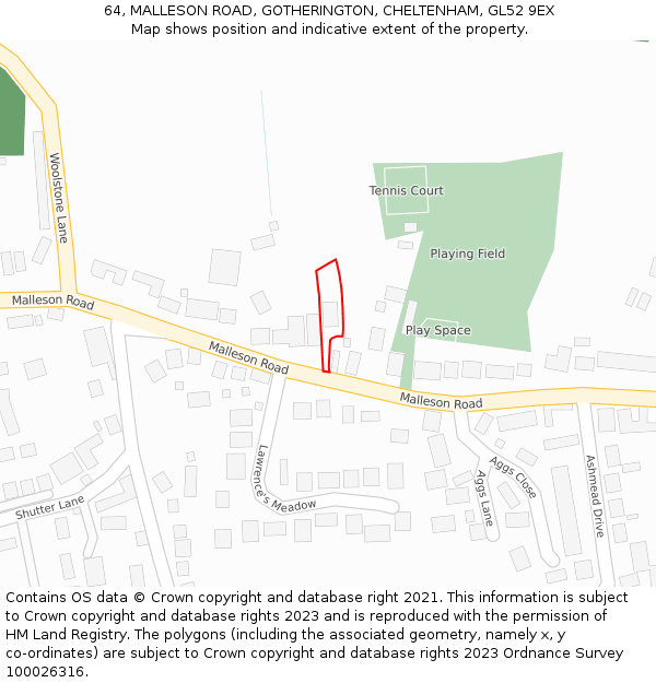 64, MALLESON ROAD, GOTHERINGTON, CHELTENHAM, GL52 9EX: Location map and indicative extent of plot