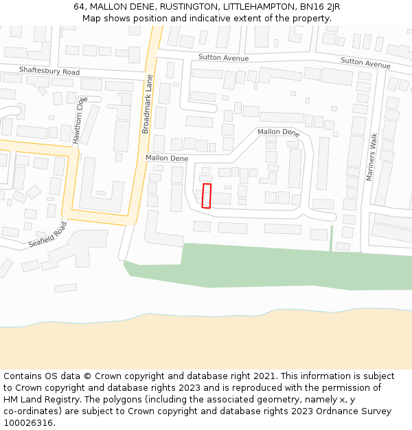 64, MALLON DENE, RUSTINGTON, LITTLEHAMPTON, BN16 2JR: Location map and indicative extent of plot