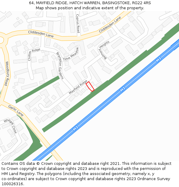 64, MAYFIELD RIDGE, HATCH WARREN, BASINGSTOKE, RG22 4RS: Location map and indicative extent of plot