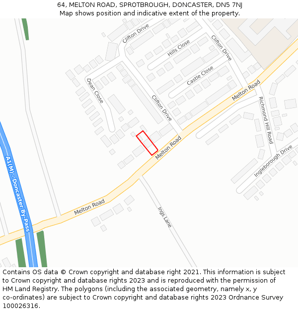 64, MELTON ROAD, SPROTBROUGH, DONCASTER, DN5 7NJ: Location map and indicative extent of plot
