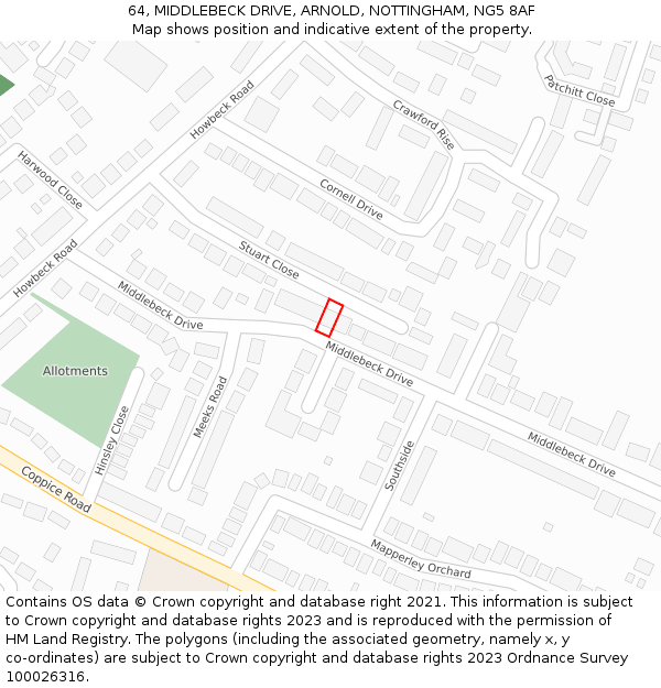 64, MIDDLEBECK DRIVE, ARNOLD, NOTTINGHAM, NG5 8AF: Location map and indicative extent of plot
