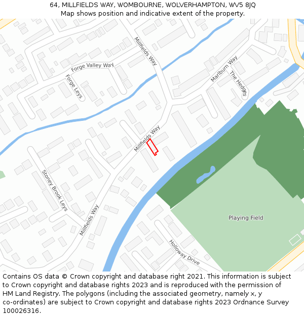 64, MILLFIELDS WAY, WOMBOURNE, WOLVERHAMPTON, WV5 8JQ: Location map and indicative extent of plot