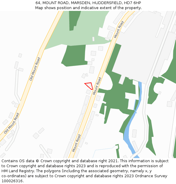 64, MOUNT ROAD, MARSDEN, HUDDERSFIELD, HD7 6HP: Location map and indicative extent of plot