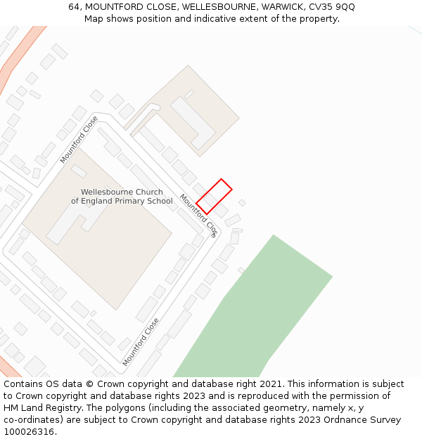 64, MOUNTFORD CLOSE, WELLESBOURNE, WARWICK, CV35 9QQ: Location map and indicative extent of plot
