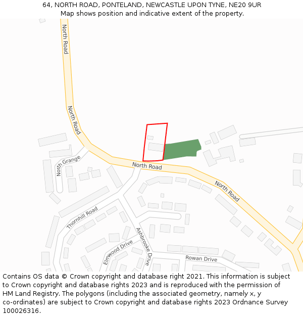 64, NORTH ROAD, PONTELAND, NEWCASTLE UPON TYNE, NE20 9UR: Location map and indicative extent of plot
