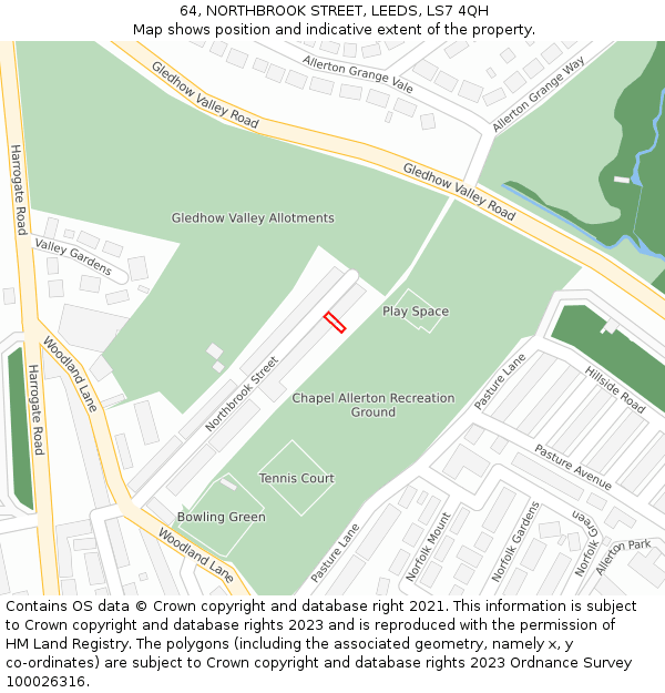 64, NORTHBROOK STREET, LEEDS, LS7 4QH: Location map and indicative extent of plot