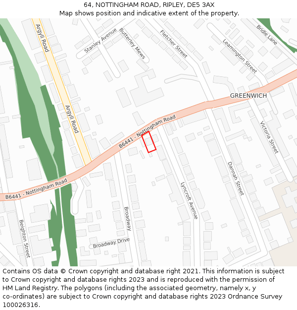64, NOTTINGHAM ROAD, RIPLEY, DE5 3AX: Location map and indicative extent of plot