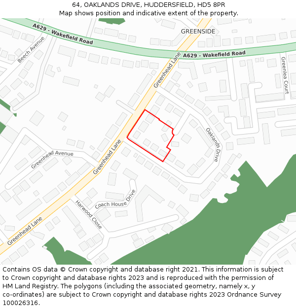 64, OAKLANDS DRIVE, HUDDERSFIELD, HD5 8PR: Location map and indicative extent of plot