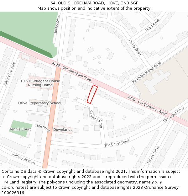 64, OLD SHOREHAM ROAD, HOVE, BN3 6GF: Location map and indicative extent of plot