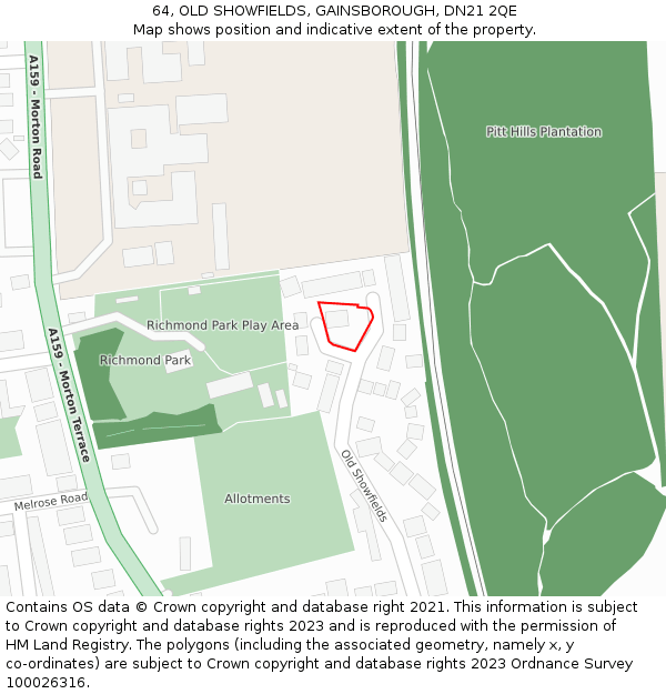 64, OLD SHOWFIELDS, GAINSBOROUGH, DN21 2QE: Location map and indicative extent of plot