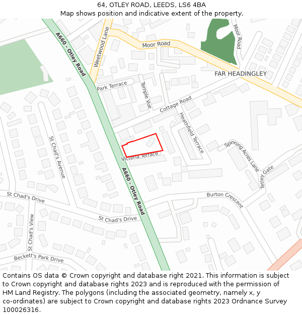 64, OTLEY ROAD, LEEDS, LS6 4BA: Location map and indicative extent of plot