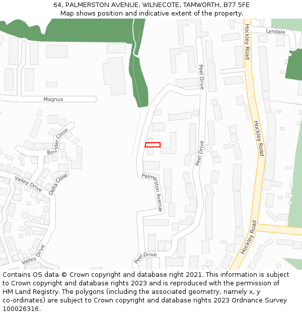 64, PALMERSTON AVENUE, WILNECOTE, TAMWORTH, B77 5FE: Location map and indicative extent of plot