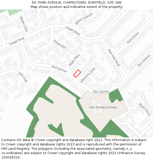 64, PARK AVENUE, CHAPELTOWN, SHEFFIELD, S35 1WE: Location map and indicative extent of plot