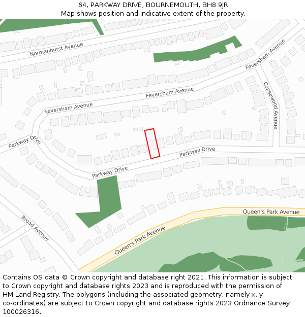 64, PARKWAY DRIVE, BOURNEMOUTH, BH8 9JR: Location map and indicative extent of plot