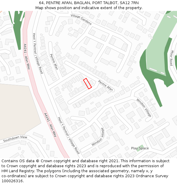 64, PENTRE AFAN, BAGLAN, PORT TALBOT, SA12 7RN: Location map and indicative extent of plot