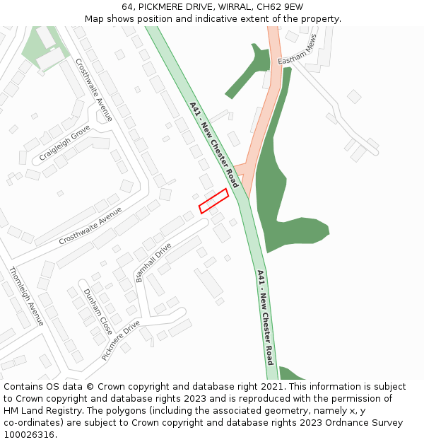 64, PICKMERE DRIVE, WIRRAL, CH62 9EW: Location map and indicative extent of plot