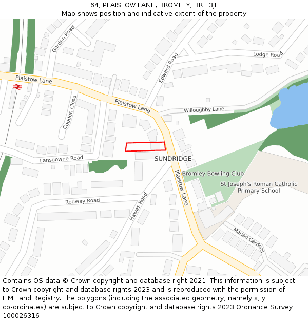 64, PLAISTOW LANE, BROMLEY, BR1 3JE: Location map and indicative extent of plot