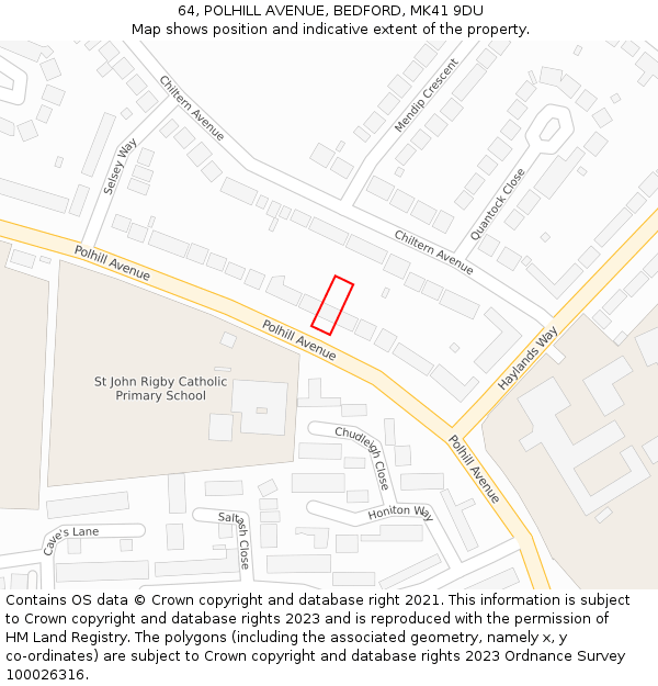 64, POLHILL AVENUE, BEDFORD, MK41 9DU: Location map and indicative extent of plot