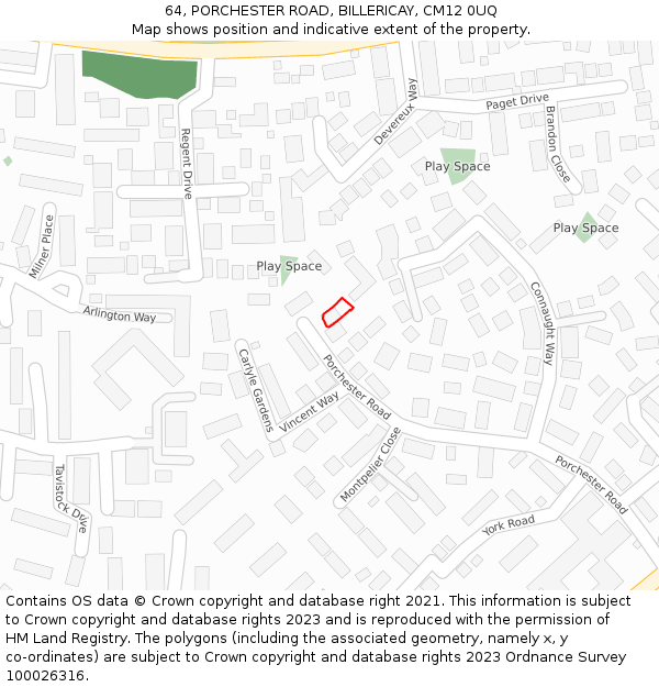 64, PORCHESTER ROAD, BILLERICAY, CM12 0UQ: Location map and indicative extent of plot