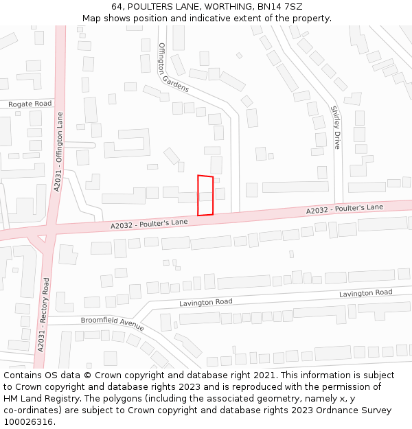64, POULTERS LANE, WORTHING, BN14 7SZ: Location map and indicative extent of plot