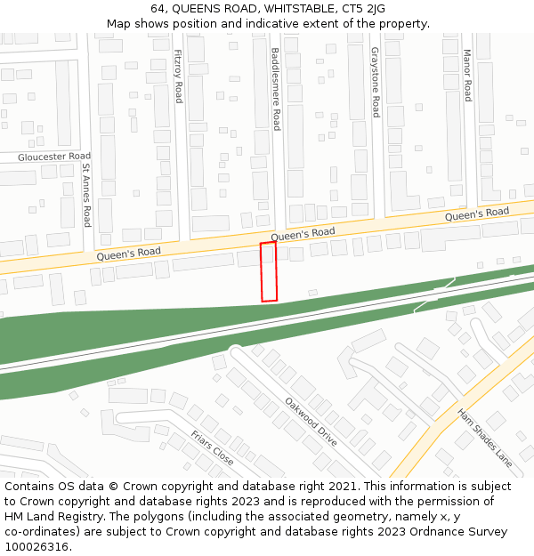 64, QUEENS ROAD, WHITSTABLE, CT5 2JG: Location map and indicative extent of plot