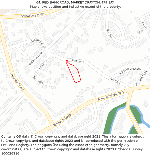 64, RED BANK ROAD, MARKET DRAYTON, TF9 1AY: Location map and indicative extent of plot
