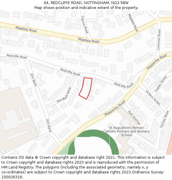 64, REDCLIFFE ROAD, NOTTINGHAM, NG3 5BW: Location map and indicative extent of plot