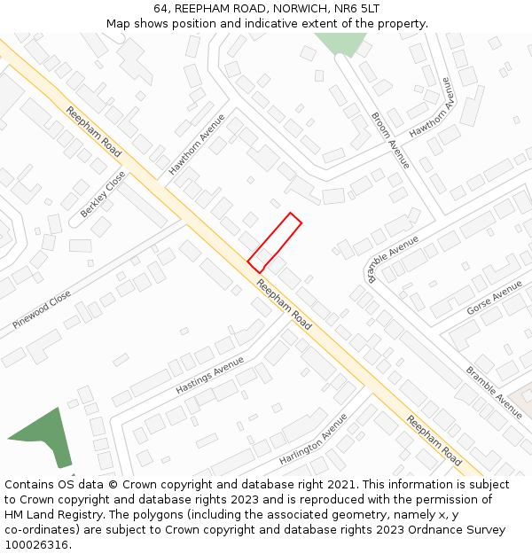 64, REEPHAM ROAD, NORWICH, NR6 5LT: Location map and indicative extent of plot