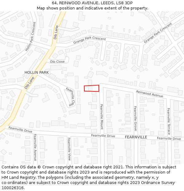 64, REINWOOD AVENUE, LEEDS, LS8 3DP: Location map and indicative extent of plot