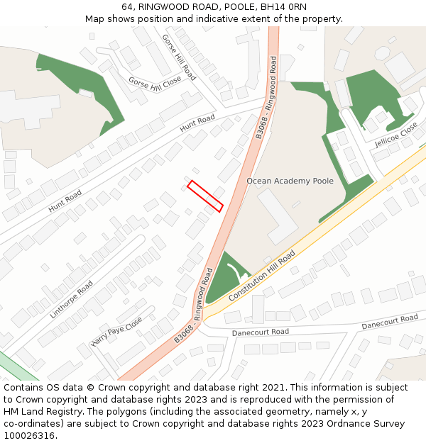 64, RINGWOOD ROAD, POOLE, BH14 0RN: Location map and indicative extent of plot