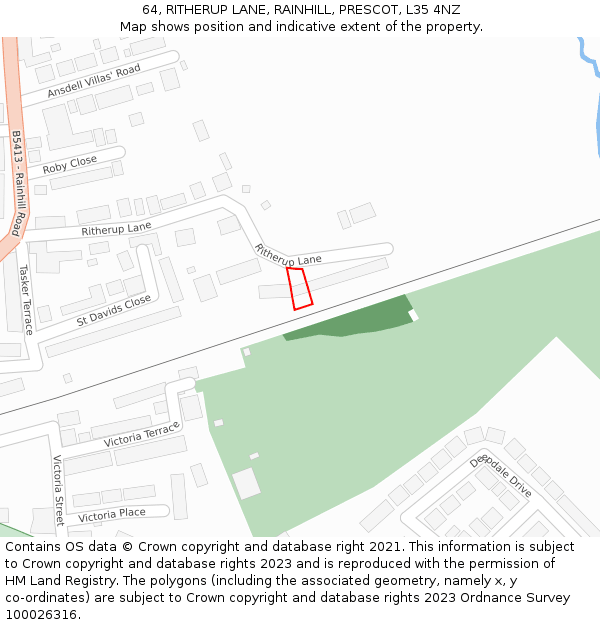 64, RITHERUP LANE, RAINHILL, PRESCOT, L35 4NZ: Location map and indicative extent of plot