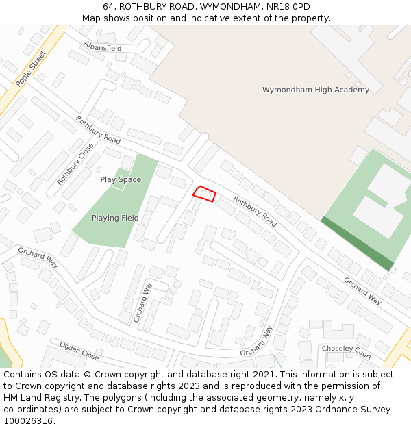 64, ROTHBURY ROAD, WYMONDHAM, NR18 0PD: Location map and indicative extent of plot