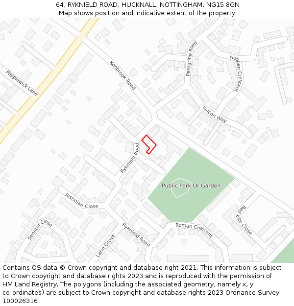 64, RYKNIELD ROAD, HUCKNALL, NOTTINGHAM, NG15 8GN: Location map and indicative extent of plot