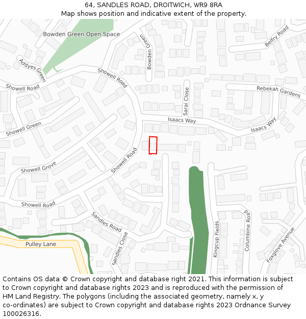 64, SANDLES ROAD, DROITWICH, WR9 8RA: Location map and indicative extent of plot