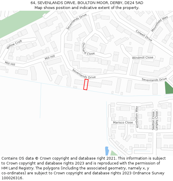 64, SEVENLANDS DRIVE, BOULTON MOOR, DERBY, DE24 5AD: Location map and indicative extent of plot