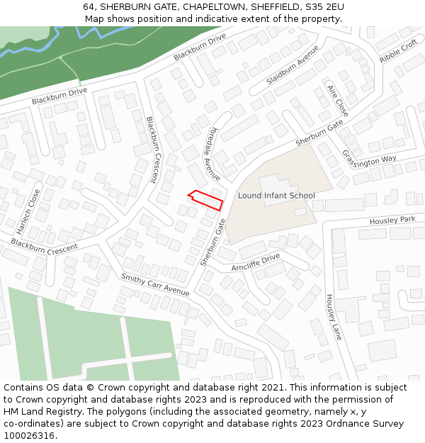 64, SHERBURN GATE, CHAPELTOWN, SHEFFIELD, S35 2EU: Location map and indicative extent of plot