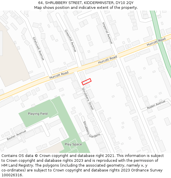 64, SHRUBBERY STREET, KIDDERMINSTER, DY10 2QY: Location map and indicative extent of plot