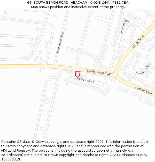 64, SOUTH BEACH ROAD, HEACHAM, KING'S LYNN, PE31 7BA: Location map and indicative extent of plot