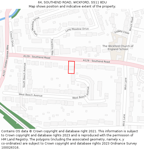 64, SOUTHEND ROAD, WICKFORD, SS11 8DU: Location map and indicative extent of plot