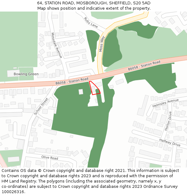 64, STATION ROAD, MOSBOROUGH, SHEFFIELD, S20 5AD: Location map and indicative extent of plot