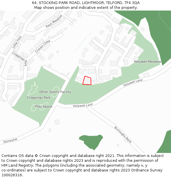 64, STOCKING PARK ROAD, LIGHTMOOR, TELFORD, TF4 3QA: Location map and indicative extent of plot