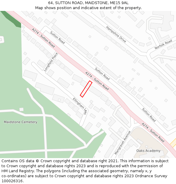 64, SUTTON ROAD, MAIDSTONE, ME15 9AL: Location map and indicative extent of plot