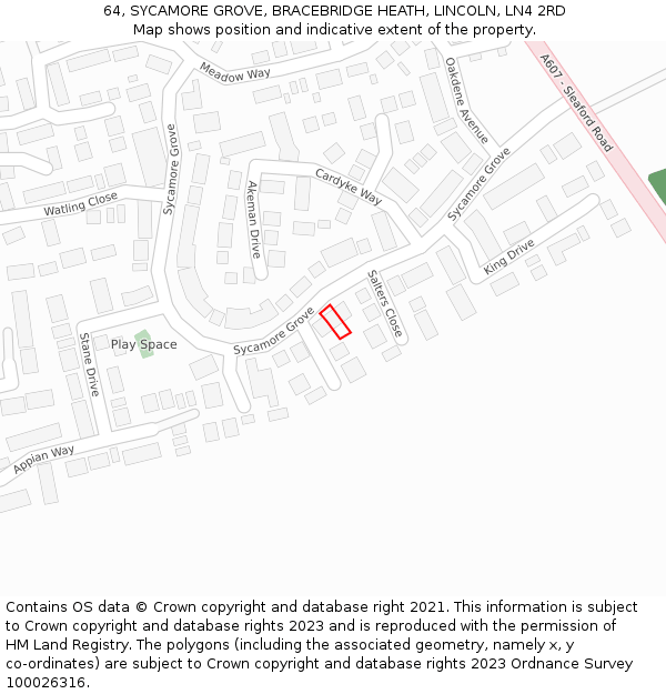 64, SYCAMORE GROVE, BRACEBRIDGE HEATH, LINCOLN, LN4 2RD: Location map and indicative extent of plot