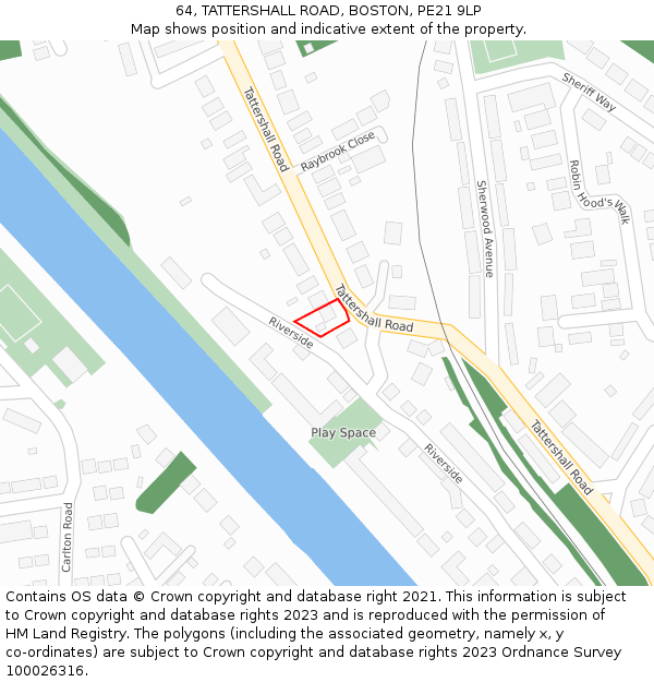 64, TATTERSHALL ROAD, BOSTON, PE21 9LP: Location map and indicative extent of plot