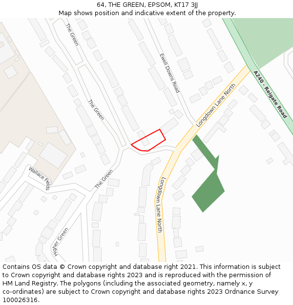 64, THE GREEN, EPSOM, KT17 3JJ: Location map and indicative extent of plot