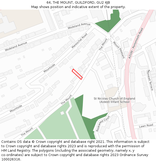 64, THE MOUNT, GUILDFORD, GU2 4JB: Location map and indicative extent of plot